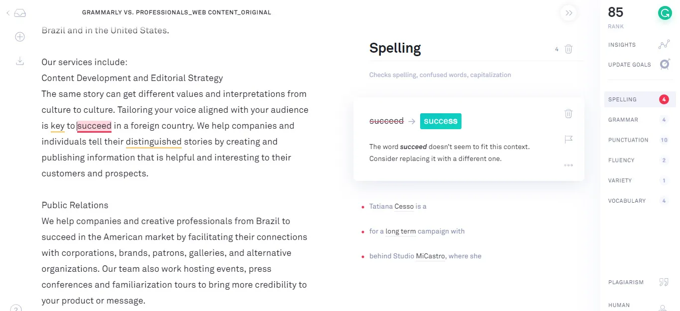 Online Content Edits Made by Grammarly