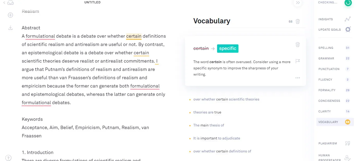 Academic Edits Made by Grammarly