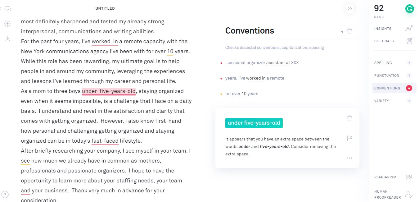 Cover Letter Edits Made by Grammarly