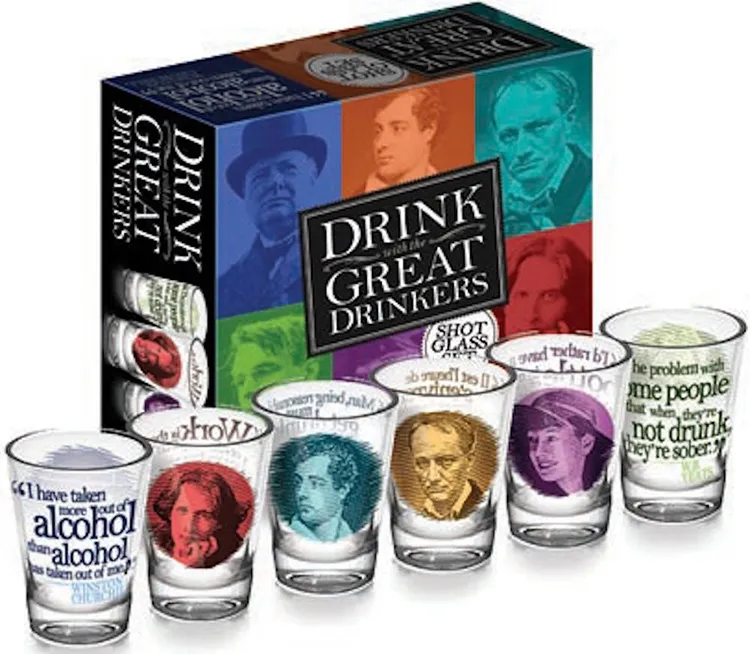 6-piece shot glass set of famous literary lushes