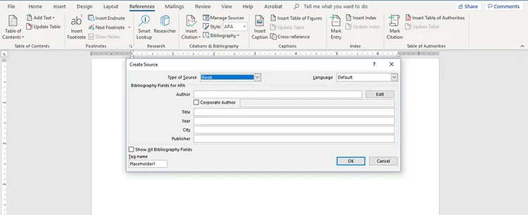Screenshot of Microsoft Word 2