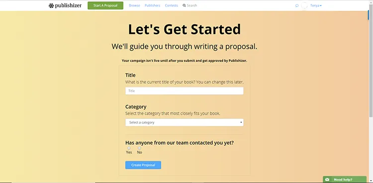 Publishizer.com offers an online proposal template