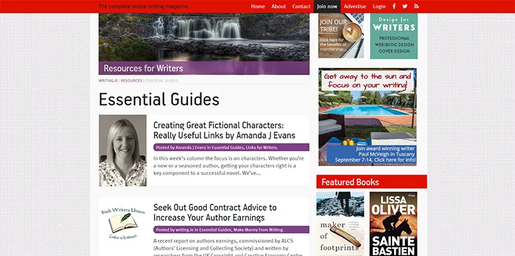 The Resources tab of the site offers links to sources writers can use throughout the entire process of writing, from first draft to marketing the published work.