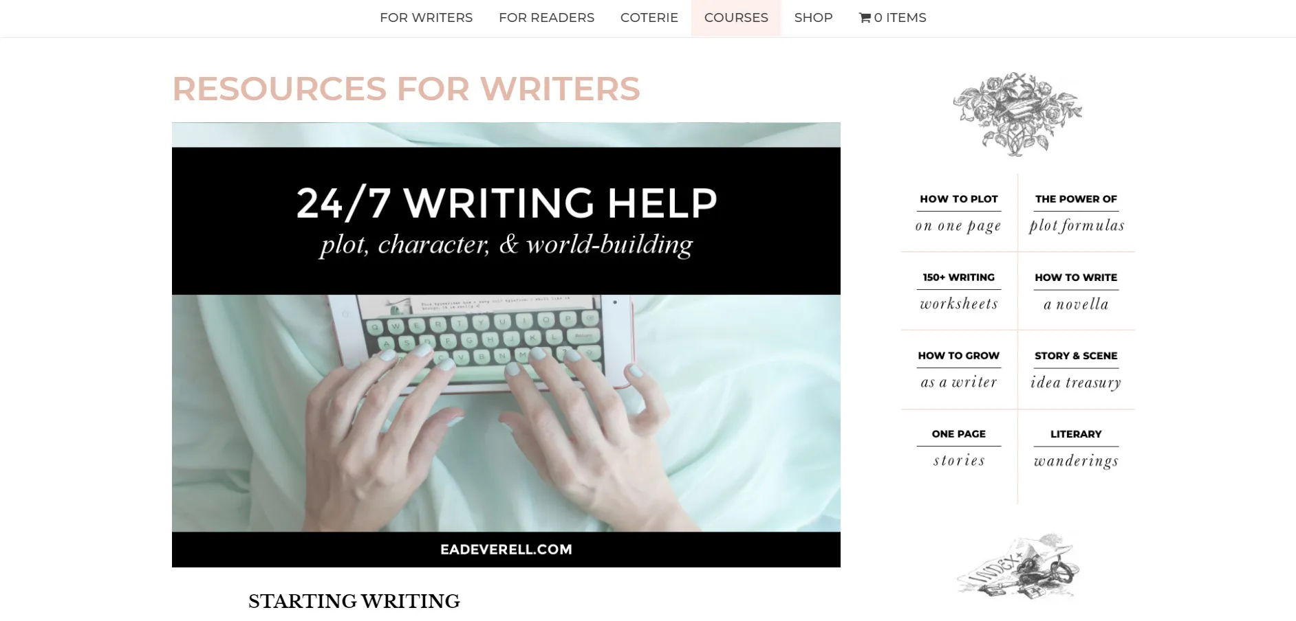 There are numerous resources for writers at eadeverell.com.