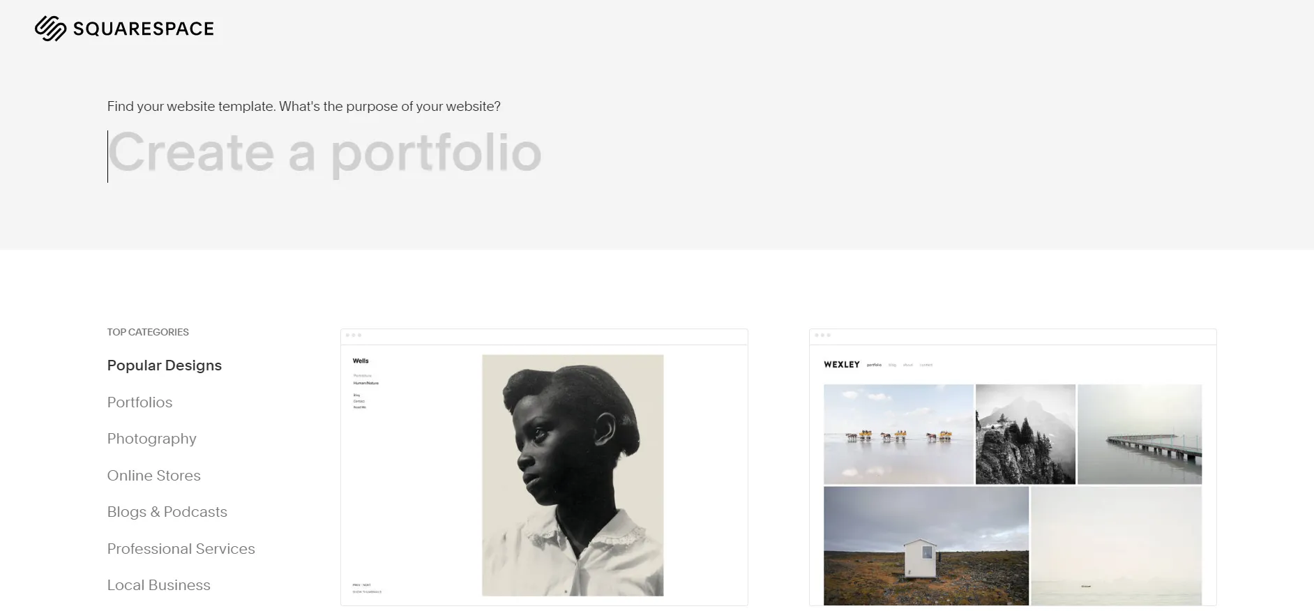 SquareSpace offers multiple online portfolio templates.
