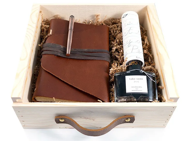 Leather journal and fountain pen set on Rustico.com