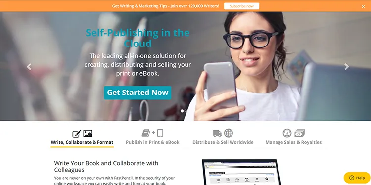 Screenshot of Fastpencil.com, free novel writing software.