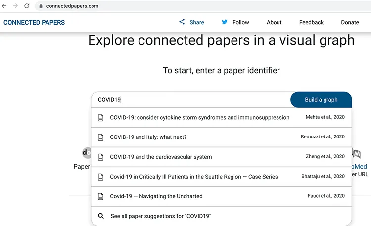 Connected Papers 'COVID19' search results