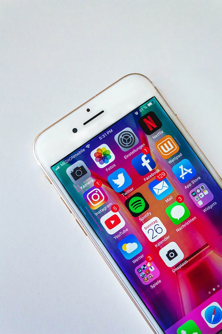 Phone screen with social media apps