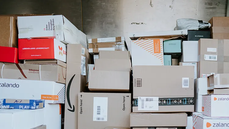 Packages piled in the back of a truck
