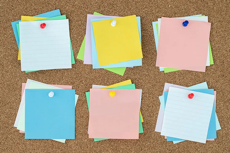 sticky notes on a board