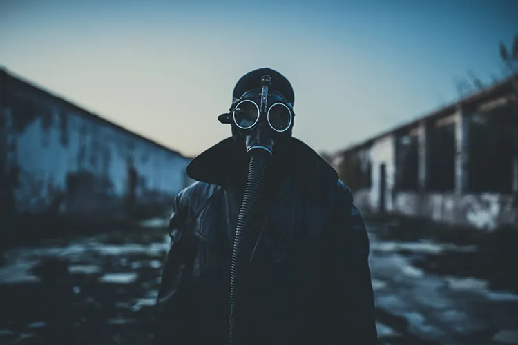 Person wearing a gas mask