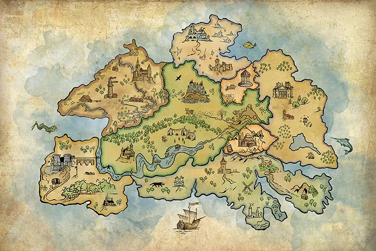 Map of an island with kingdoms