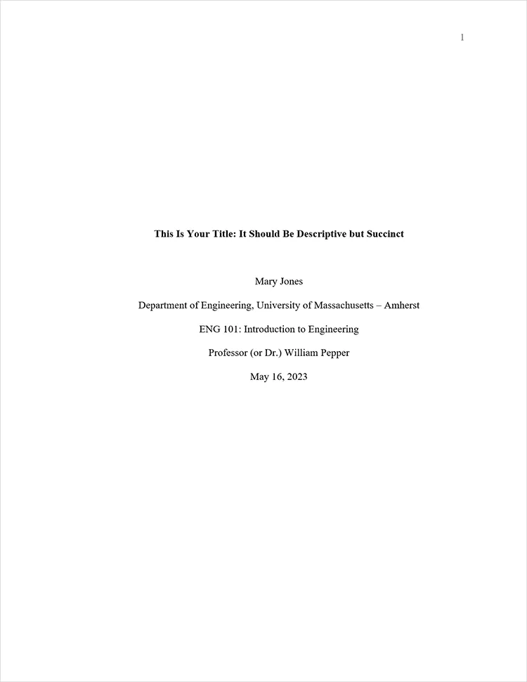 Apa Cover Page Format