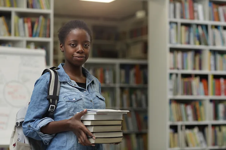 Woman in library