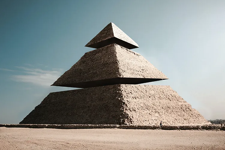 A pyramid levitating in sections