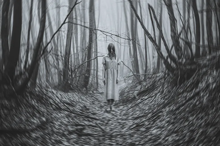 Creepy woman in the woods
